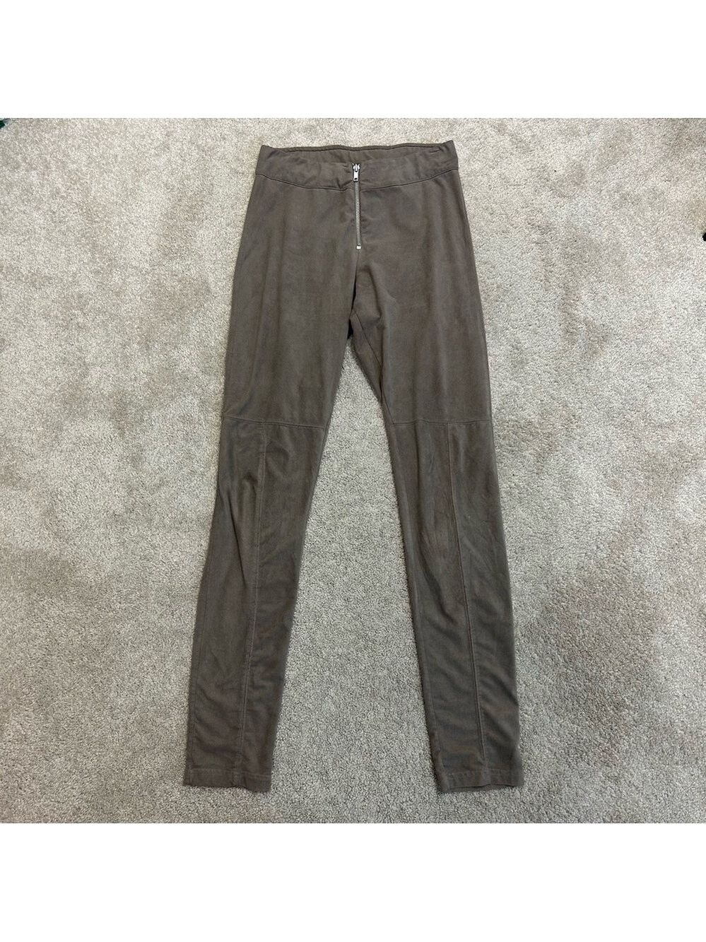 Divided by H&M taupe brown faux suede high rise leggings pants zip front Sz 8
